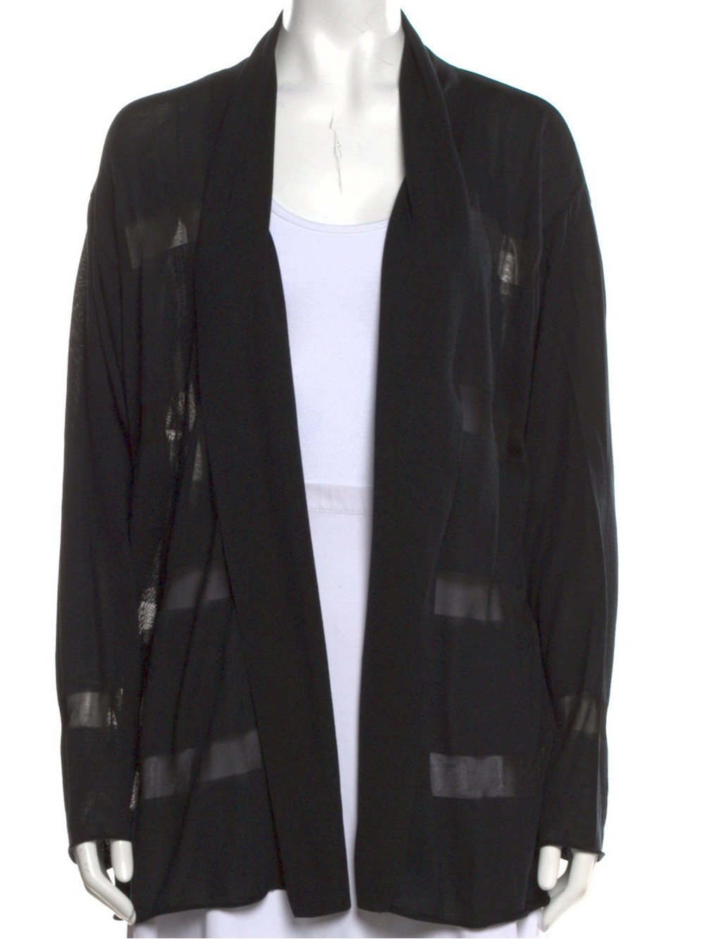 Lafayette 148 New York Black Open-Front Silk Stripe Cardigan VGUC
